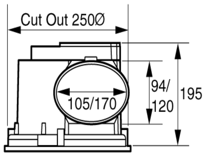 Rapid Response Ducted Ceiling Exhaust Fan with Run on Timer Dimensions